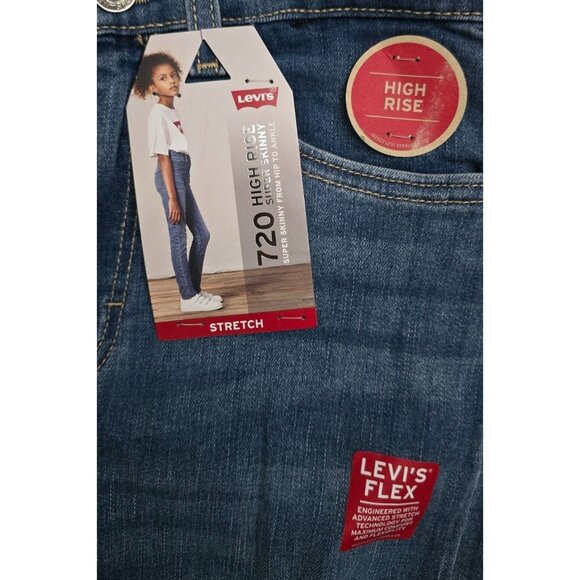 Levis Womens 720 High Rise Super Skinny Jeans Stretch Denim Size 14 Regular Dist - Picture 4 of 5